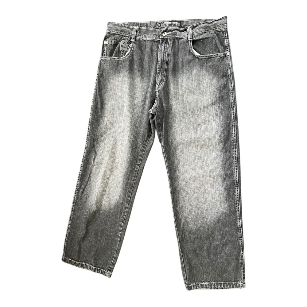 Southpole Yellow Tabs Y2K Baggy Skater Faded Acid Washed Black Jeans 40x30